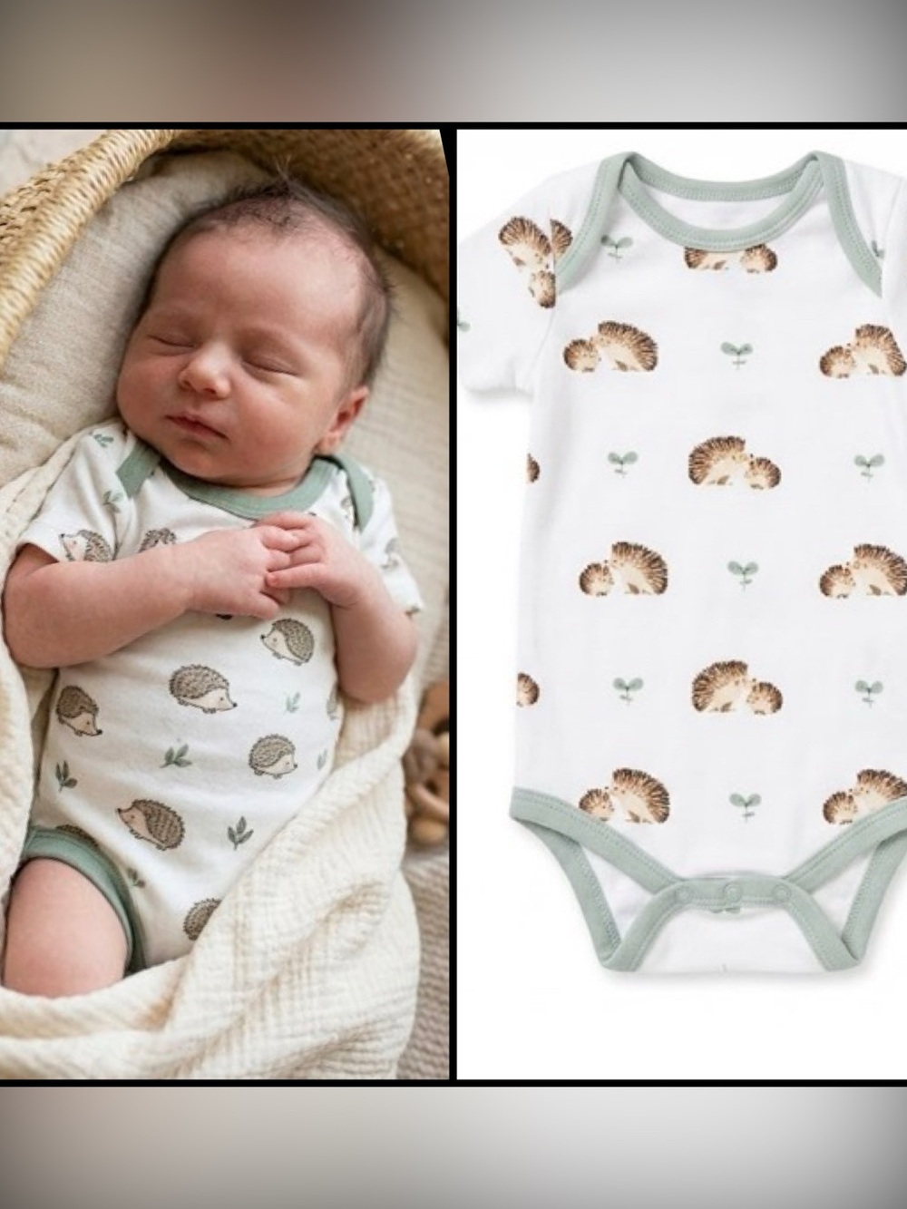 Kyte Baby 0-3m Bamboo Rayon Prickle  Hedgehog Print Sage Snap Baby Bodysuit